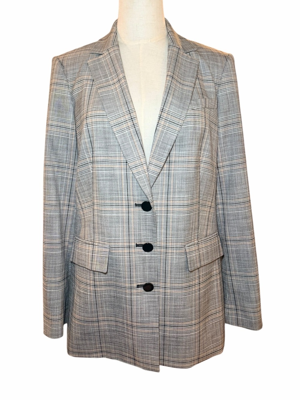 Karl Lagerfeld Paris Plaid Blazer Jacket Almond Multi Notch Collar Sz 14 - Picture 3 of 11